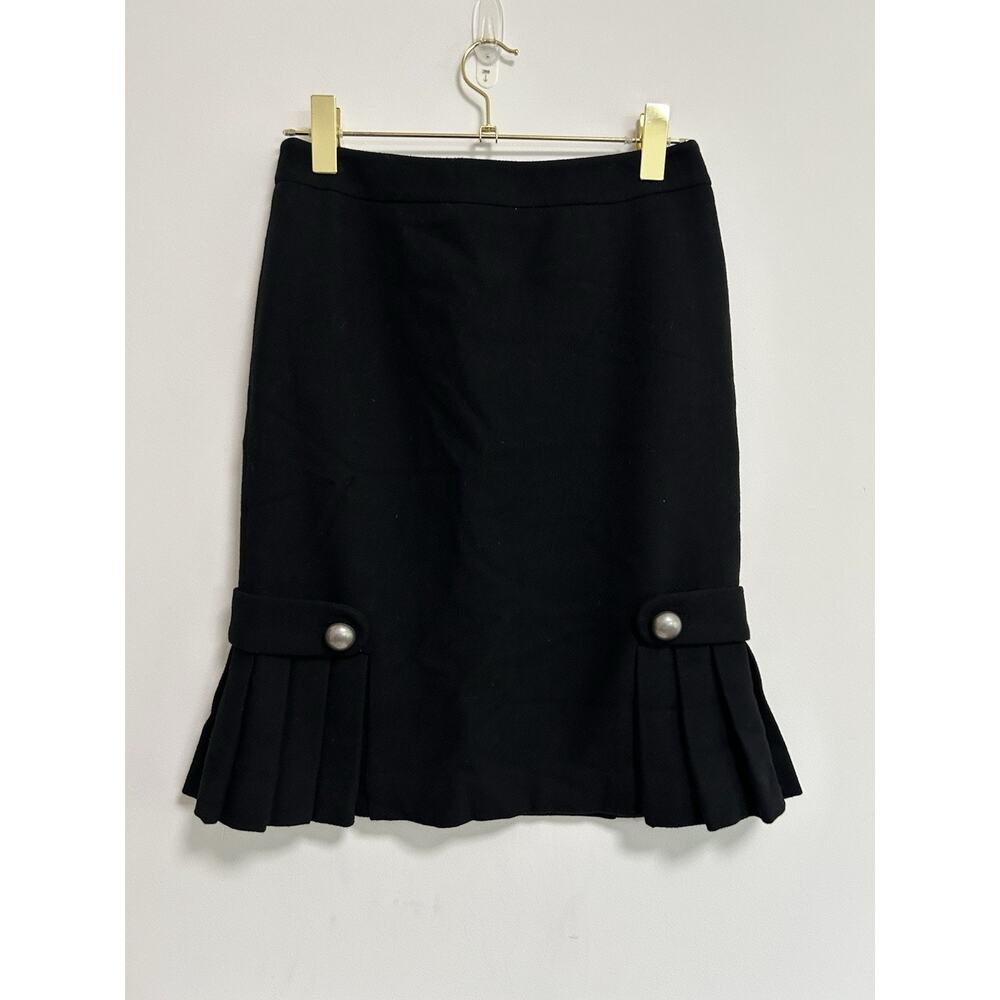 Y2K Vintage Wool Military Steampunk Goth Skirt Knee Black Pleated Buttons 2